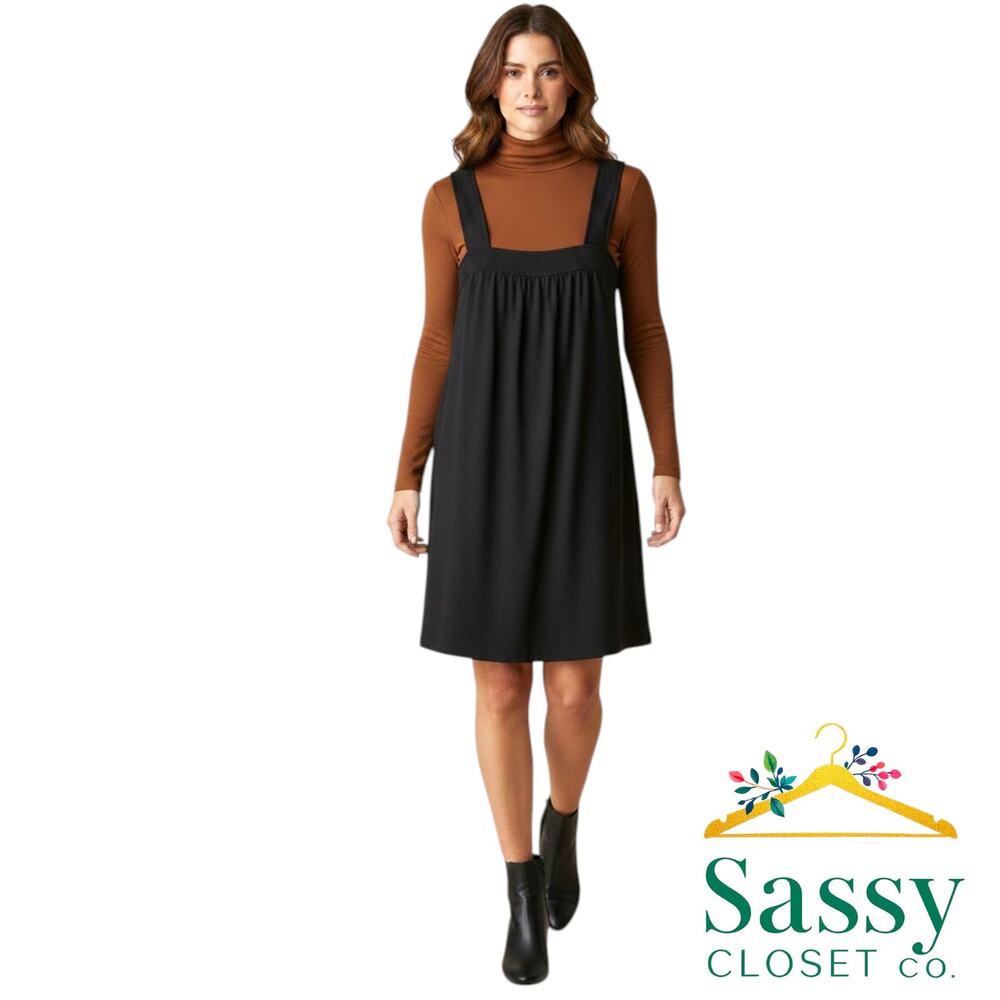 MAX STUDIO Black Knit Sleeveless Jumper Dress M Empire Square Neck EUC
